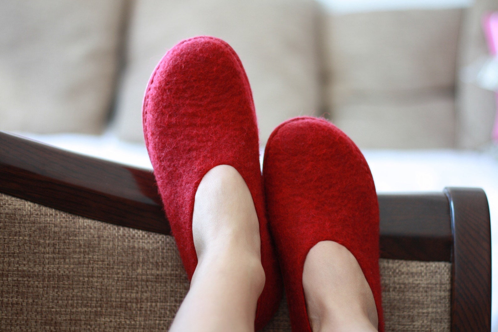 lucielalune / spring ballet shoes/eu38.5 us8 uk5.5/ vin red / women slip on/ handmade loafers.