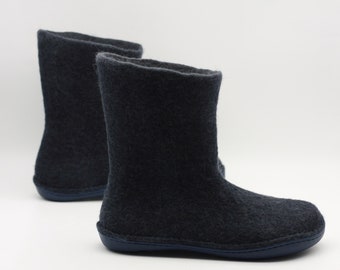 Handmade felted wool women slouchy boots Water repellent winter Valenki boots rubber soles
