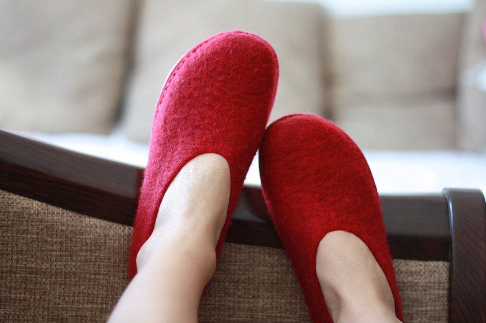 lucielalune / spring ballet shoes/eu38.5 us8 uk5.5/ vin red / women slip on/ handmade loafers.