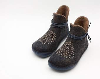 Barfuß Stiefel moderne Stickerei gefilzte Wolle Wasserabweisende Schneestiefel handgemacht Öko-Design Frauen / ado Schnürstiefel Leichte Schuhe ASB10