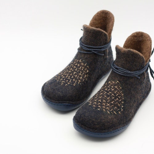 Embroidered Felted Wool Barefoot Boots: Handmade Ankle Boots