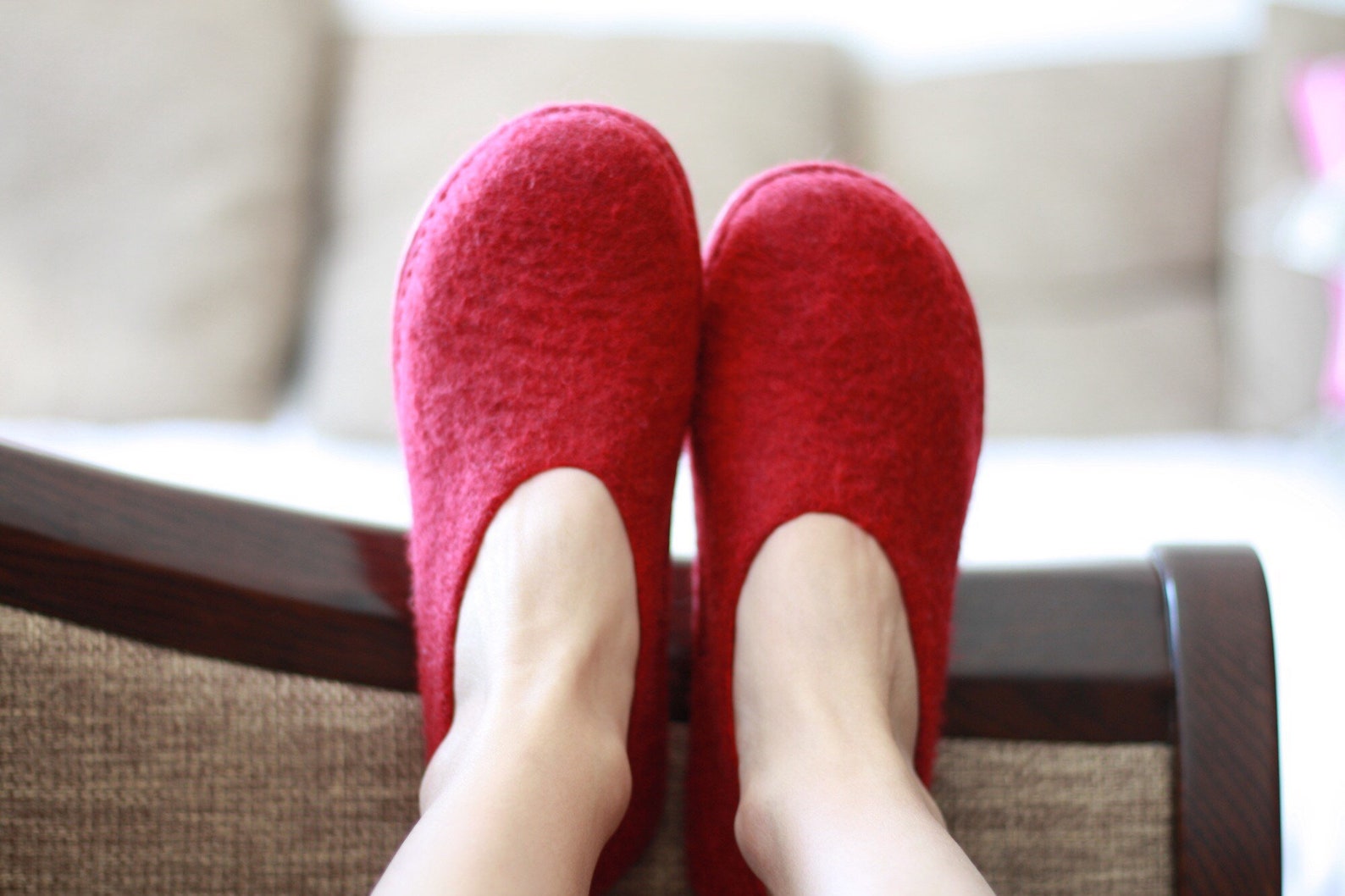 lucielalune / spring ballet shoes/eu38.5 us8 uk5.5/ vin red / women slip on/ handmade loafers.