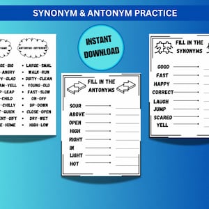 synonyms, antonyms, matching, preschool, kindergarten, elementary, homeschool, worksheet,