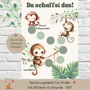 Children's Reward Chart Routine | Reward System Progress Plan for Children | Motivation Chart Monkey Jungle | Printable PDF