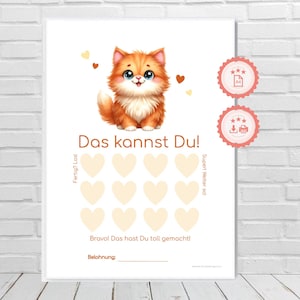 Carta premio "dolce, soriano, gatto rosso" PDF A4 con 12 punti a misura di bambino per favorire routine, abitudini e motivazione all'apprendimento
