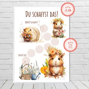 Motivationstafel Meerschweinchen für Kinder, 7 kindgerechte Punkte, Routinetafel, Gewohnheiten, Lernmotivation, farbenfroh, fördern, PDF A4
