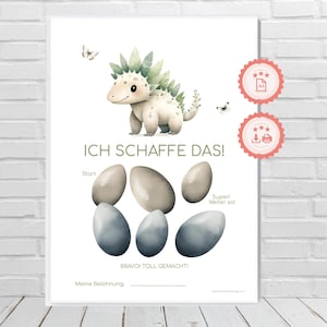 Carta premio "piccolo dinosauro" PDF A4 con 6 punti a misura di bambino per favorire routine, abitudini e motivazione all'apprendimento
