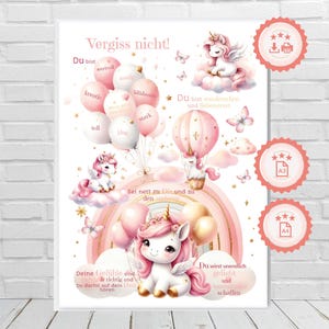 Affiche d'affirmation pour enfants - avec des messages positifs et des motifs de licorne en rose tendre - renforce la confiance en soi et la motivation - A3/A4