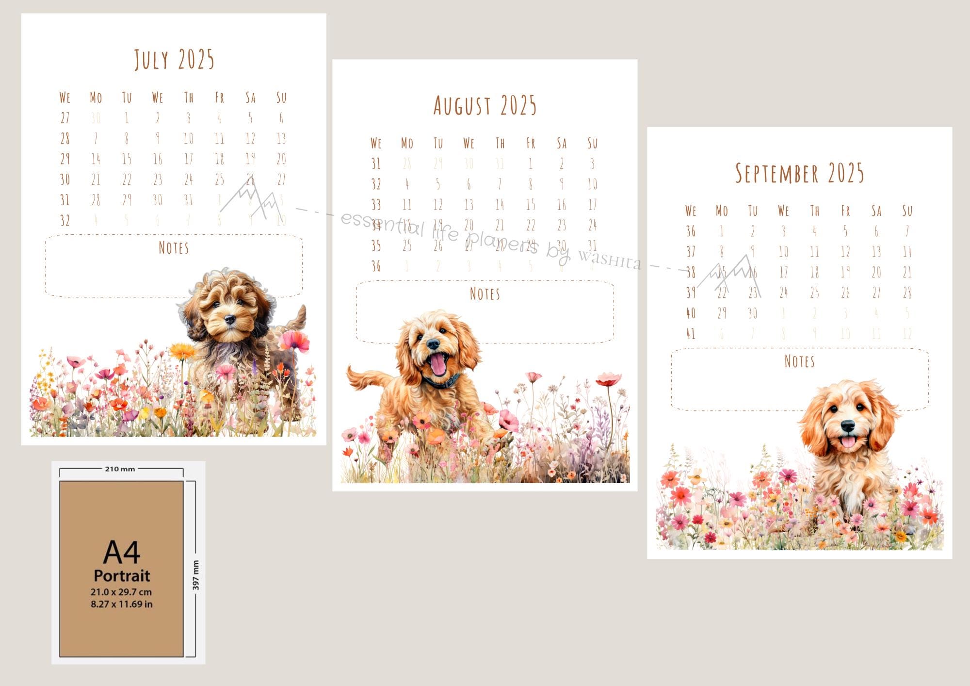 Adorable Doodle & Flowers Annual Calendar 2025. 12 Pages With Calendar ...