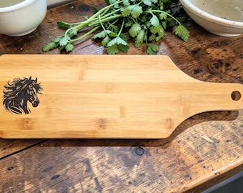 Laser Engraved Horse Bamboo Cutting Board | Equestrian Charcuterie Serving Tray