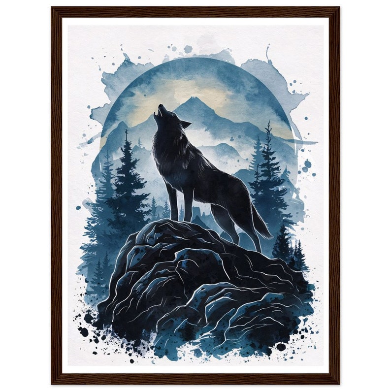 Wolf Silhouette Animal Print, Watercolor Landscape, Wildlife Home Decor