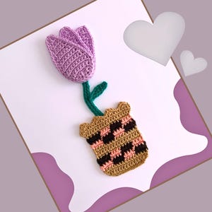 Pretty Potted Tulip Crochet Applique Pattern PDF Download, crochet flower, spring themed crochet, crochet pot plant