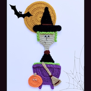 Witch in Cauldron Crochet Applique Pattern: Halloween DIY (PDF Download)