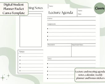 Plantilla Canva del paquete Student Planner, perfecta para estudiantes, acceso multidispositivo, personalizable e imprimible.