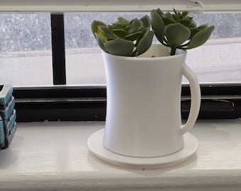 Coffee Mug Planter with Saucer Perfect for Indoor Succulents and Herb Gardens. Great Gift for Plant Lovers. Gift for Her, Gift for Mom,