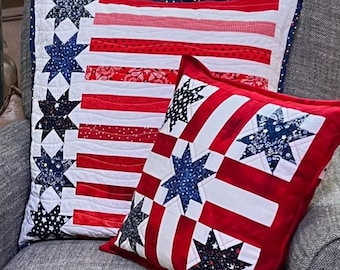 Quilted Patriotic Pillow Cover: 4th of July Star Design