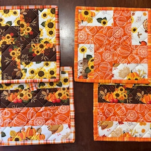 Fall Quilted Pot Holders, set of 2: 8" x 8"