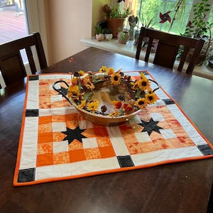 Quilted Halloween Table Topper: Orange & Black Cotton, 26&quot; Square