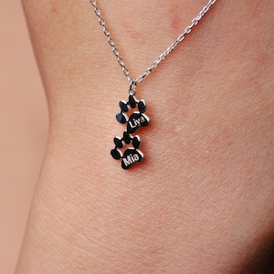 Engraved Paw Print Necklace: Custom Pet Memorial, Sterling Silver or Gold