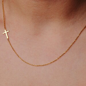 Minimalist Sideways Cross Necklace – Gold Plated Religious Jewelry, Dainty Christian Gift, Faith Necklace for Women