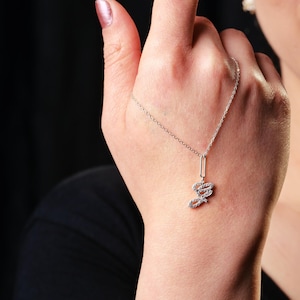 Pave Letter Necklace, Handwriting Letter Necklace, 14k Solid Gold Name Necklace, Diamond Initial Letter Necklace, Personalized Gift, Gifts