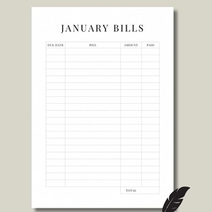 printable Monthly Bill tracker, bill tracker journal, bill payment tracker, payment bill organizer calendar, undated bill payment tracker