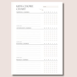 Kids chore chart, printable kids chore chart, kids daily checklist, Kids weekly chores, kids cleaning planner, kids daily routine chart