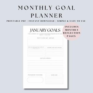 Monthly Overview Planner, monthly goals template, daily goal planner, Reflections, printable planner, life goal planner, Vision board