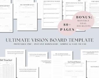 Jaarvisiebord 2026, doelen stellen, visiebord afdrukbaar, visionboard, nieuwjaarsdoelen, doelentracker, visionboard voor bevestiging.