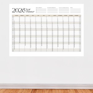 A4 2026 yearly planner, printable, one-page overview, year at a glance, wall calendar, annual calendar, calendar poster, 365 day planner image 2