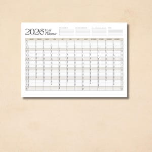 A4 2026 yearly planner, printable, one-page overview, year at a glance, wall calendar, annual calendar, calendar poster, 365 day planner image 5