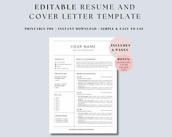 Modern Resume Template with Cover Letter (Digital Download)