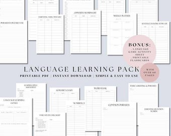 Language Learning, Printable language learning pack, language learning planner, language learning template, language notebook,