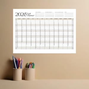 A4 2026 yearly planner, printable, one-page overview, year at a glance, wall calendar, annual calendar, calendar poster, 365 day planner image 1