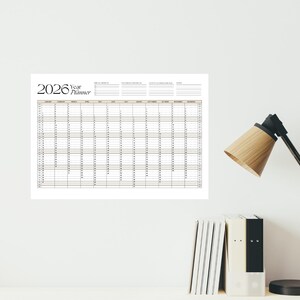 A4 2026 yearly planner, printable, one-page overview, year at a glance, wall calendar, annual calendar, calendar poster, 365 day planner image 3