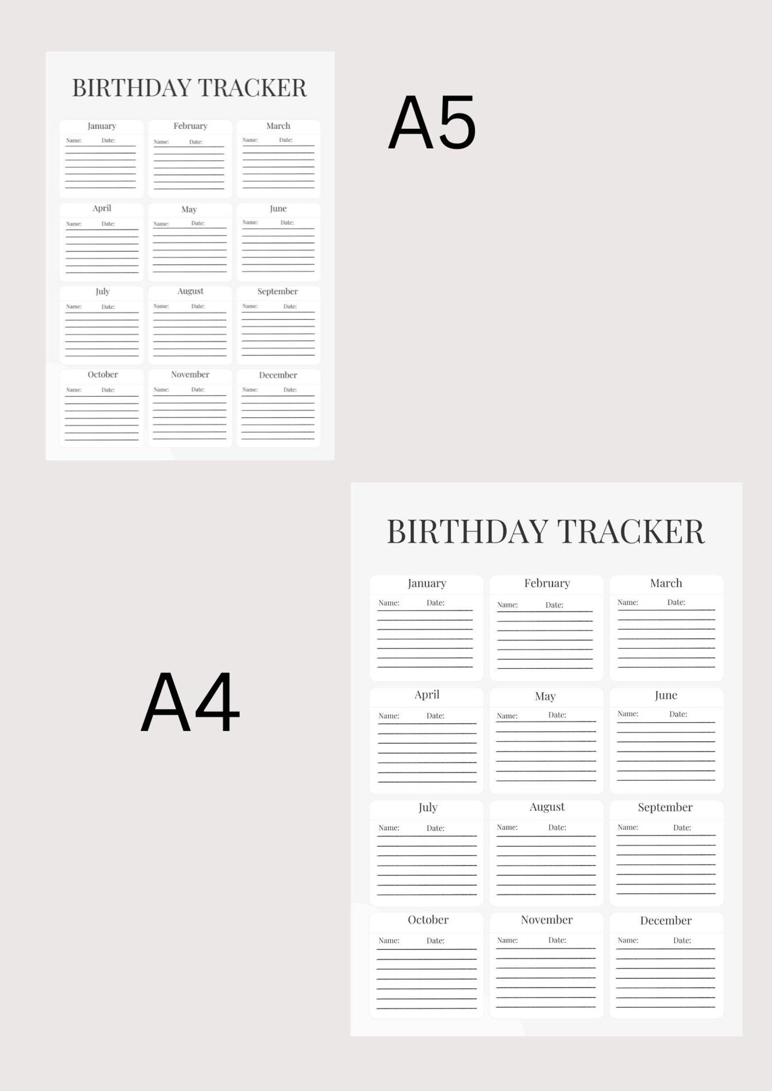 Printable Birthday Tracker, Birthday Planner Template, Birthday ...