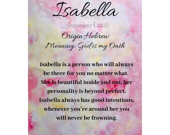 Isabella Personalised name meaning print / Origin and Personality description ( luminance Leezi is the watermark)