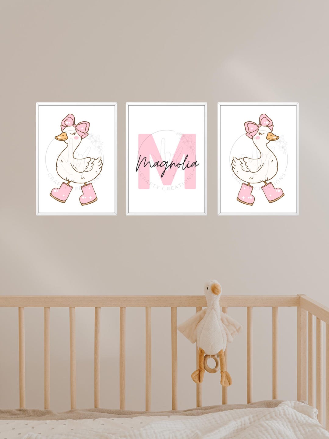 Goose Nursery Decor Set | Personalized Baby Girl Wall Art | Pink Farm ...