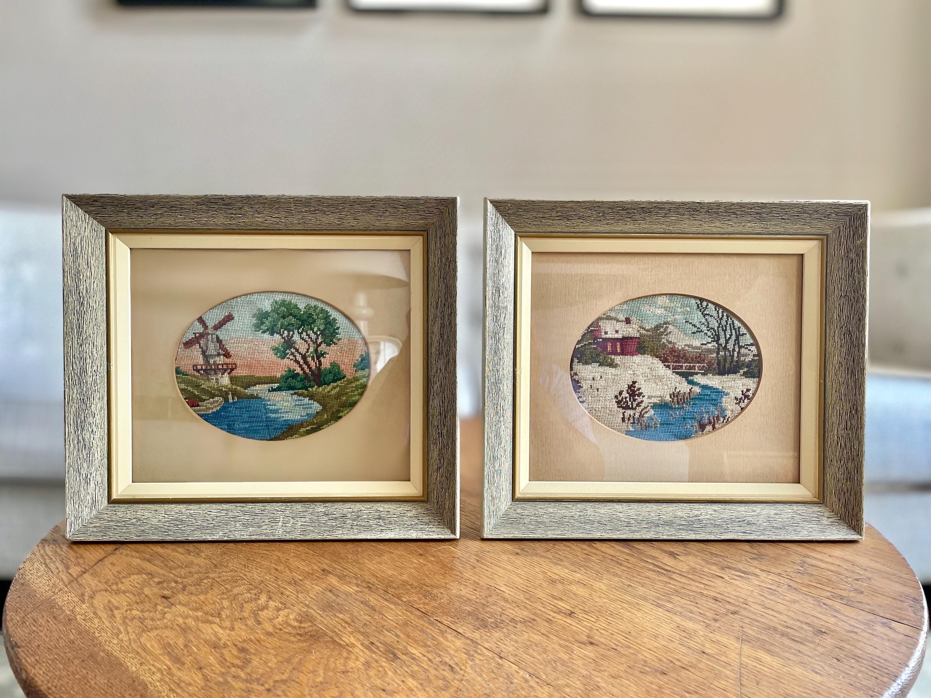 ヨーロッパアート　額縁セット　NEEDLEPOINT Vintage Needlepoint Art - Etsy Canada