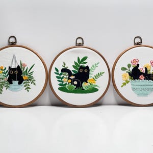 Vintage Cat Crewel Art | Set of 3 Vintage Crewel Art | Cat Art | Embroidered Cat | Embroidered Cat Art