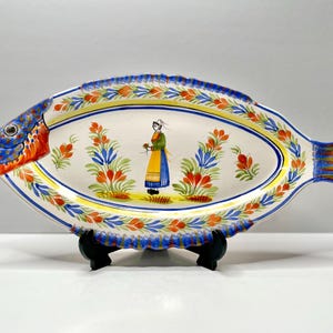 Vintage Henriot Quimper Fish Platter | Henriot Quimper Fish Serving Plater | Vintage French Ceramic | Vintage French Pottery | Hand Painted