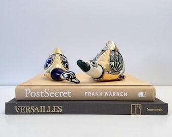 Vintage Tonala Pottery Ducks Armored with Brass | Pair of Vintage Brass Ducks | Brass Birds | Vintage Brass Birds | Brass Paperweight