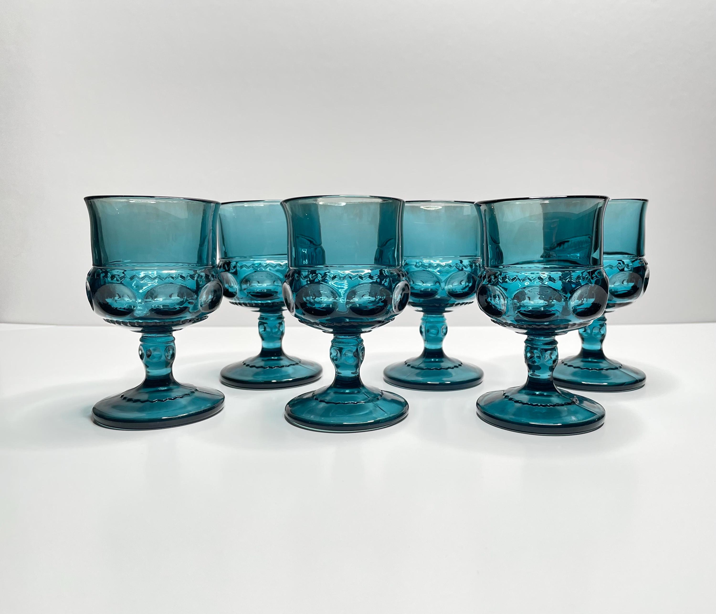 Vintage King Crown Goblets Set of 6 Blue Glass Wine Goblets Vintage ...