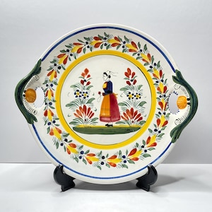 Vintage Henriot Quimper Serving Plate with Handles | Vintage Hand Painted French Pottery | Quimper Serving Plate | Vintage French Pottery