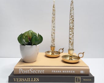 Vintage Chamberstick Candle Holder | Vintage Etched Brass Candle Holder | Vintage Brass Candlestick Holder | Old Fashioned Candle Holder |