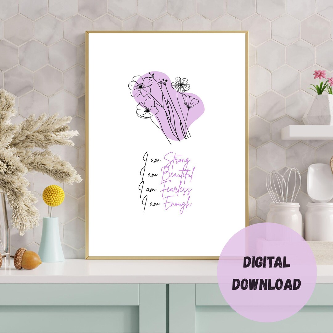 I Am Strong Positive Affirmation Printable Wall Art | Self-care ...