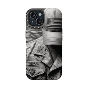 Patriotic Veteran iPhone Case  Military Uniform & Cap  USA Flag  Tough Protective Cover
