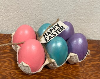 Easter Eggs In A Carton Shelf Sitter, Metallic Pastel Faux Eggs, Easter Decor, Faux Eggs, Spring Decor