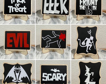 Halloween Mini Wood Sign with Easel: Tiered Tray Decor