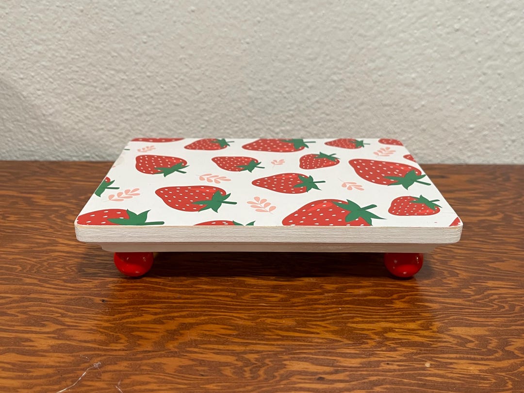 Strawberry Wood Riser, Tiered Tray Decor, Handmade Wood Riser Summer ...